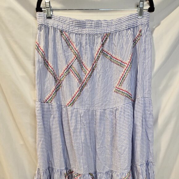 Tintoretto Skirt Blue & White Strips Colorful Embroidered Size 42/10 US - Picture 1 of 8